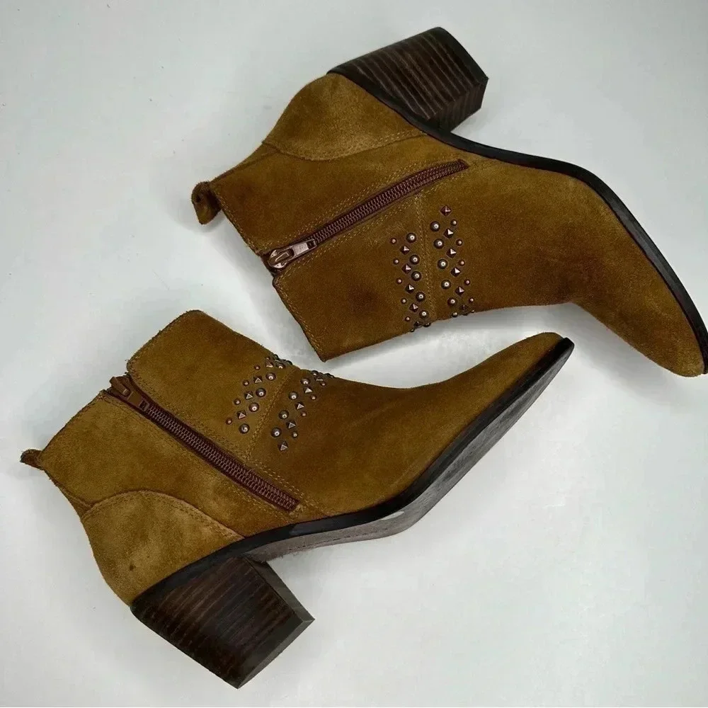 Lucky Brand Tapenade Suede Latinia  Studded Ankle Booties Size 6.5